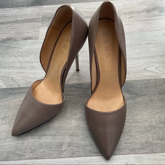 L.A.M.B Dark Tan Soft Leather Pointed Shoe Silver Stiletto Heel Women Size: 8.5 - Picture 3 of 16